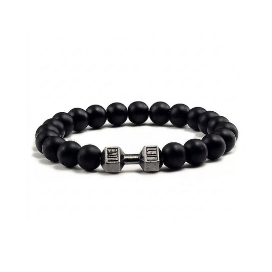 Dumbbell Lava Stone Bracelet – Motivational Gym Fitness Beaded Charm
