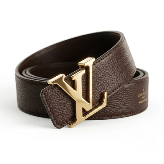 LV Initiales Grained Leather Belt – Gold Signature Buckle