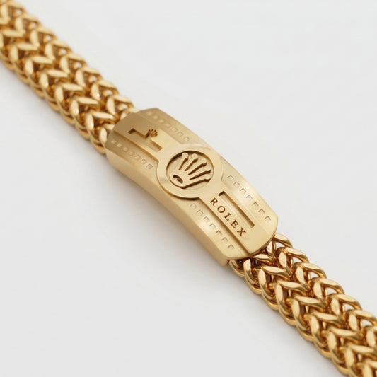 Iced Woven Chain ID Bracelet – Gold Tone Crown Design
