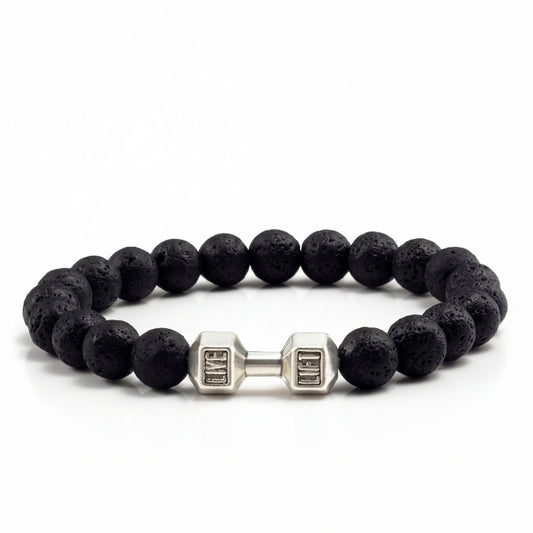 Dumbbell Lava Stone Bracelet – Fitness Motivation Beaded Design