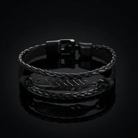 Multilayer Braided Leather Bracelet – Black Feather Charm Design
