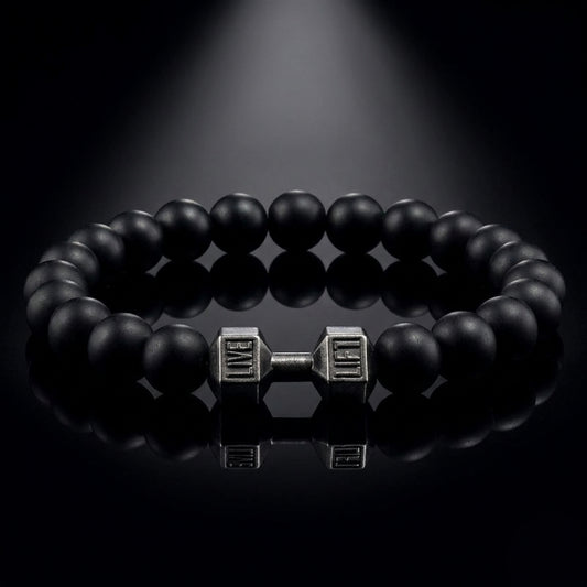 Dumbbell Lava Stone Bracelet – Motivational Gym Fitness Beaded Charm