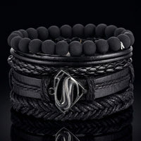 Superman Multi-Layer Bracelet Set – Braided Leather & Bead Design