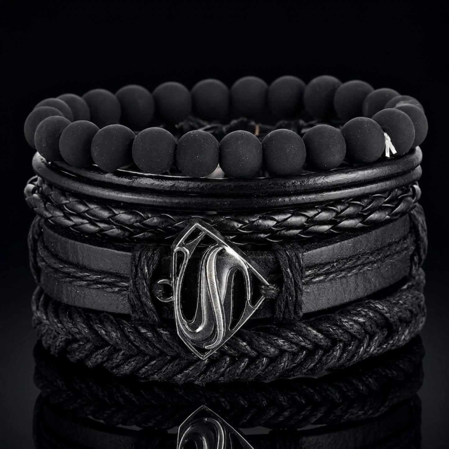 Superman Multi-Layer Bracelet Set – Braided Leather & Bead Design