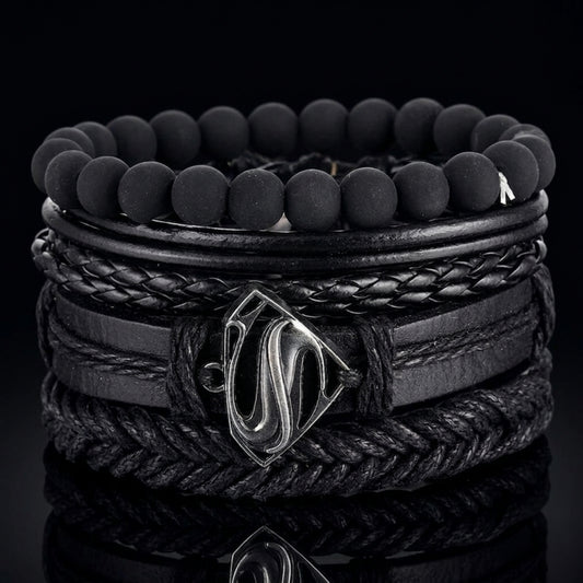 Superman Multi-Layer Bracelet Set – Braided Leather & Bead Design