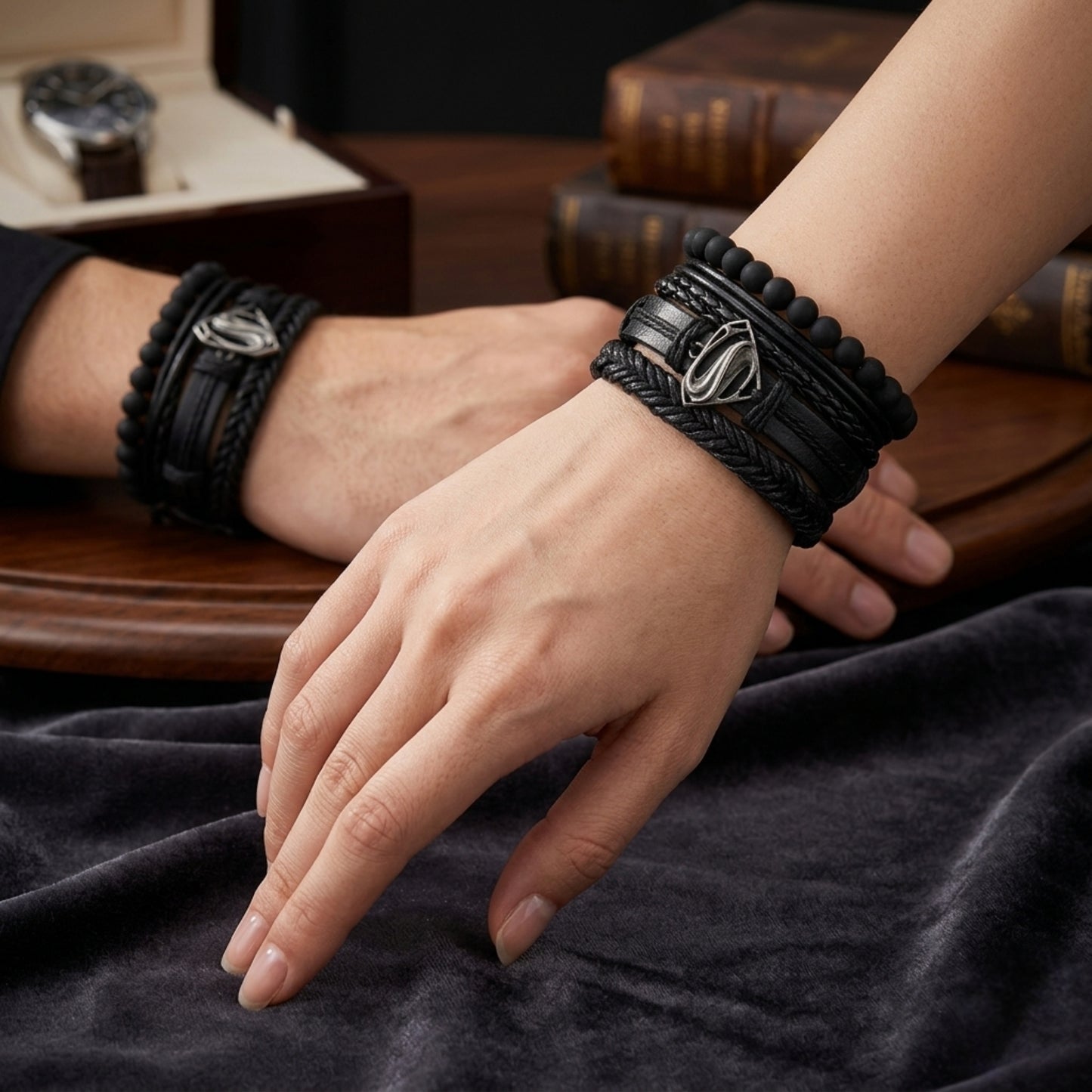 Superman Multi-Layer Bracelet Set – Braided Leather & Bead Design