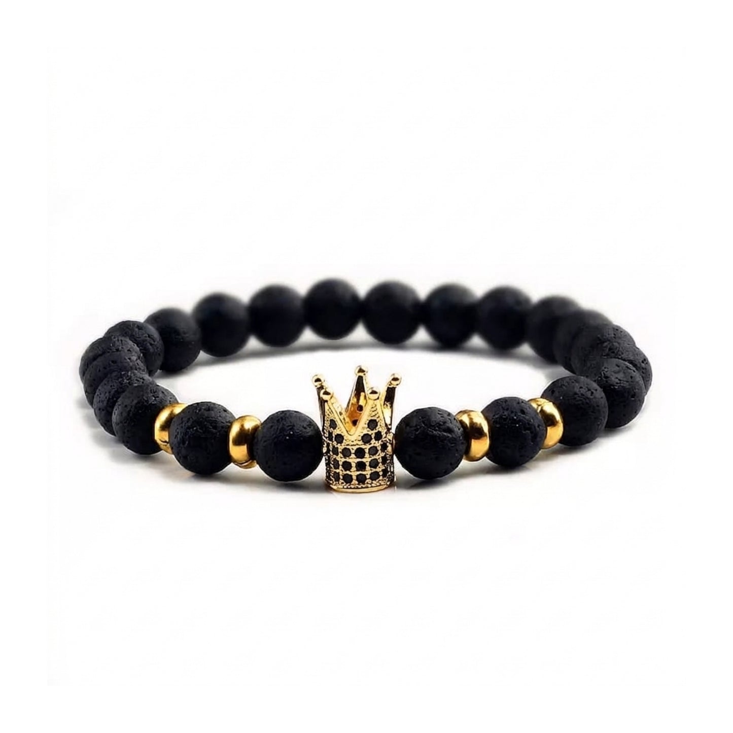 King’s Crown Lava Stone Bracelet – Imperial Power Beaded Design
