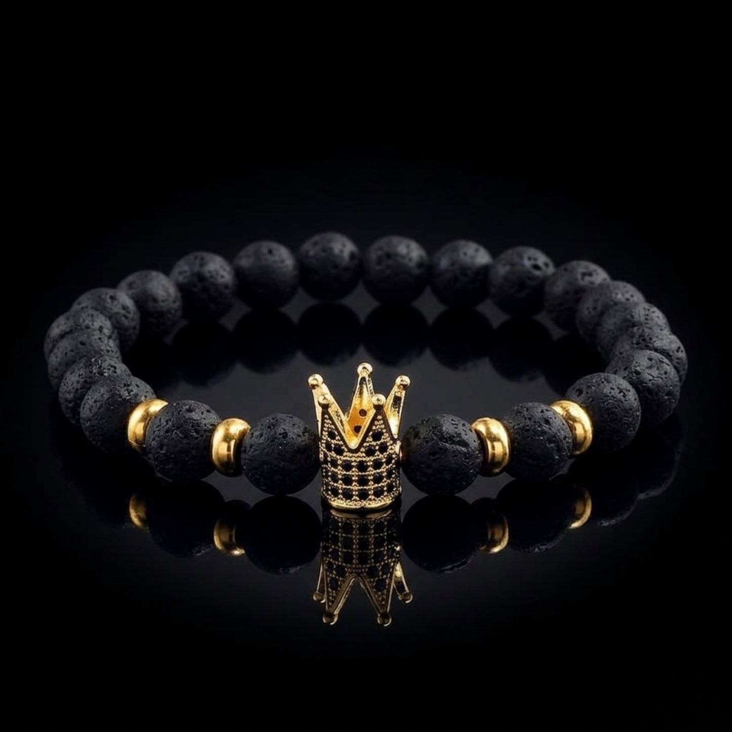 King’s Crown Lava Stone Bracelet – Imperial Power Beaded Design