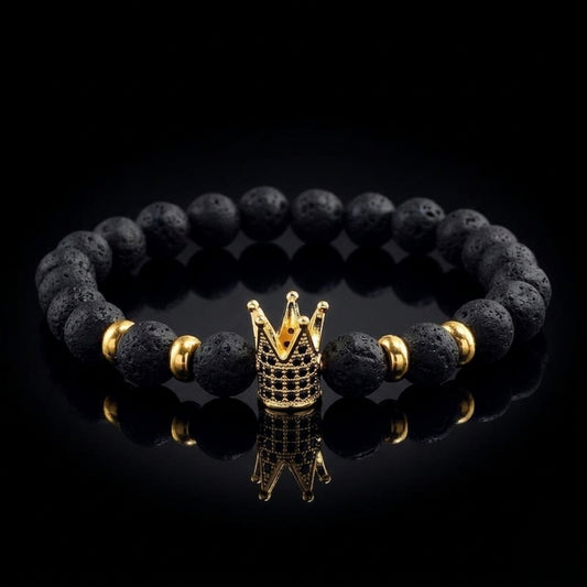 King’s Crown Lava Stone Bracelet – Imperial Power Beaded Design