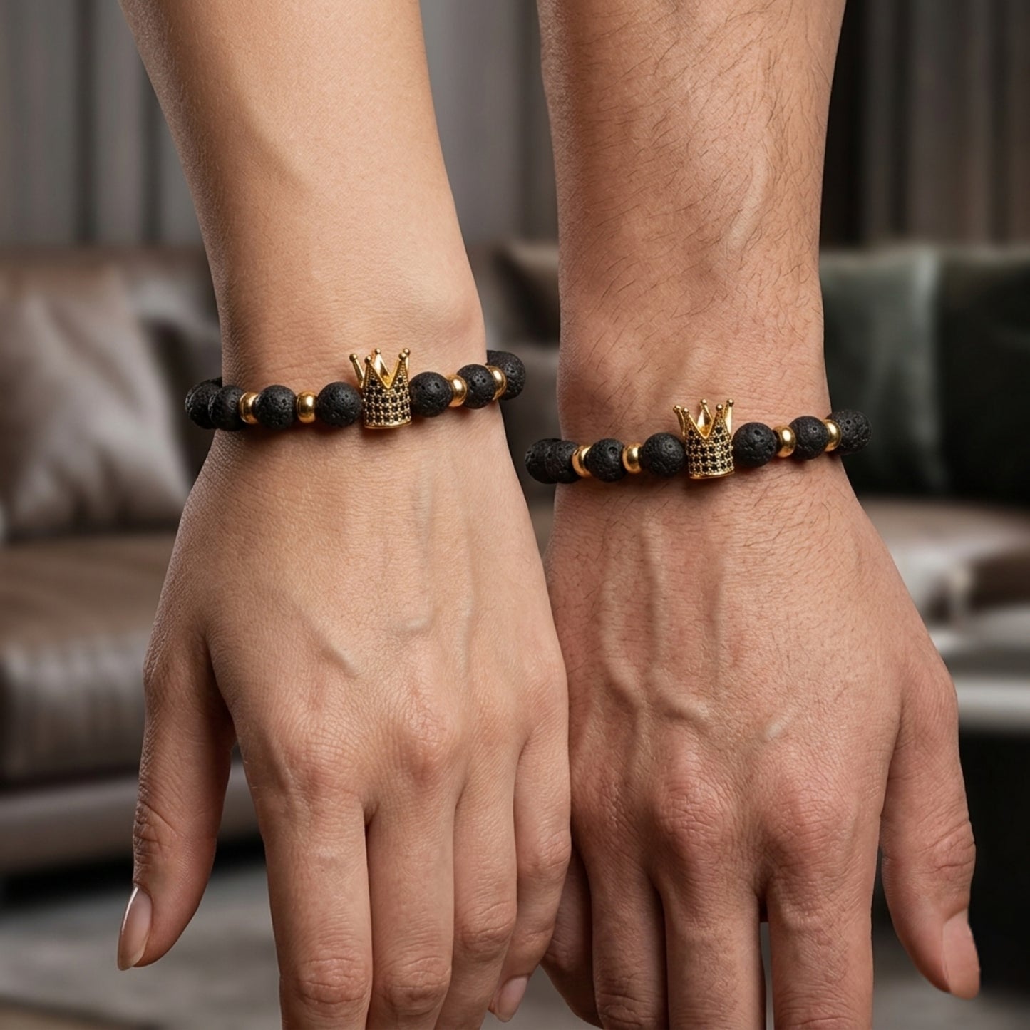 King’s Crown Lava Stone Bracelet – Imperial Power Beaded Design