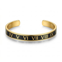 Roman Numeral Cuff Bracelet – Gold & Black Open Cuff Design