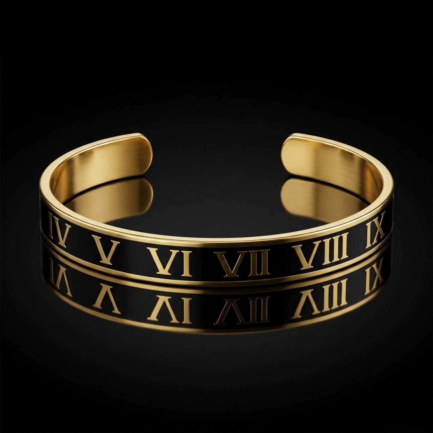 Roman Numeral Cuff Bracelet – Gold & Black Open Cuff Design