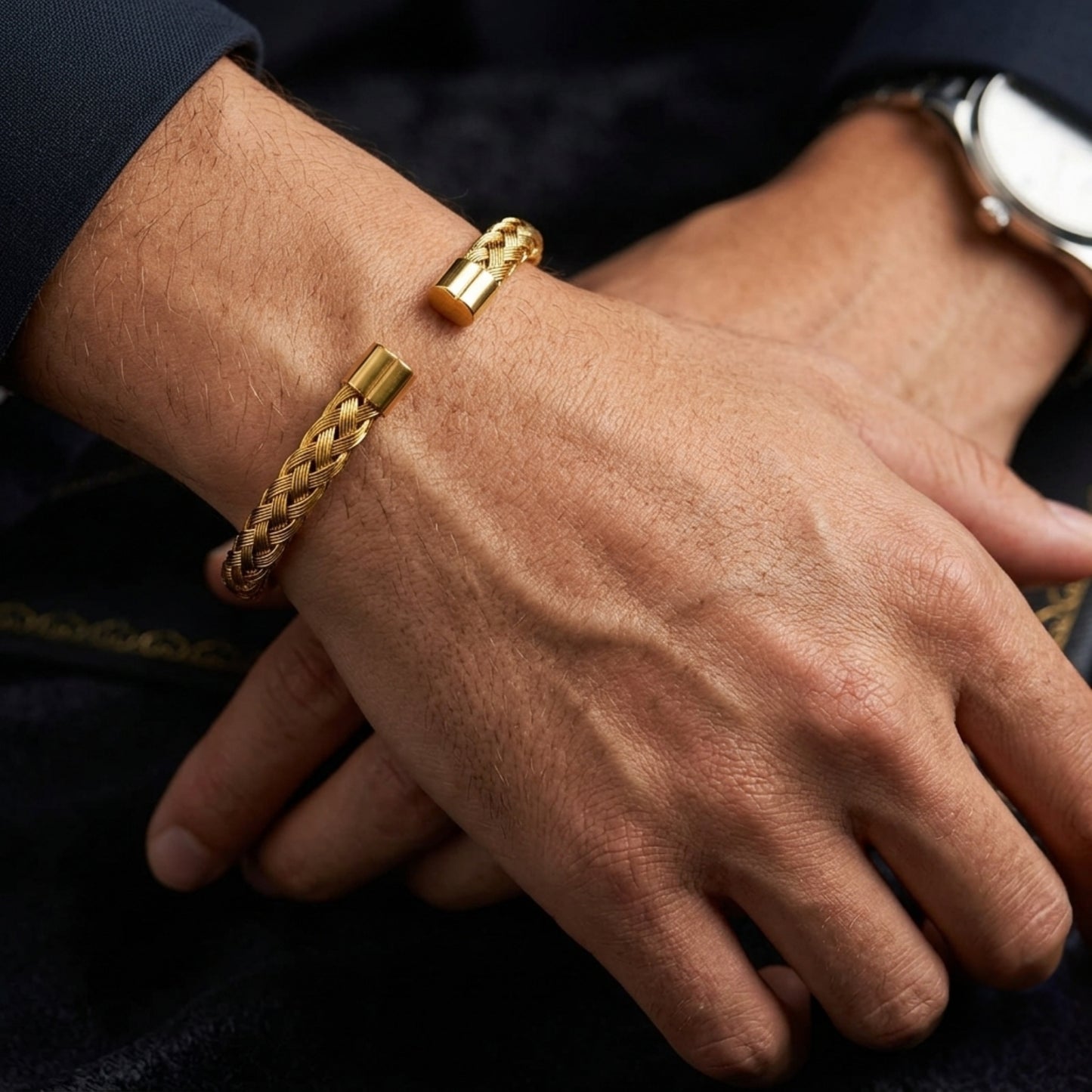 Gold Braided Cuff Bracelet – Contemporary Kara Style Bangle