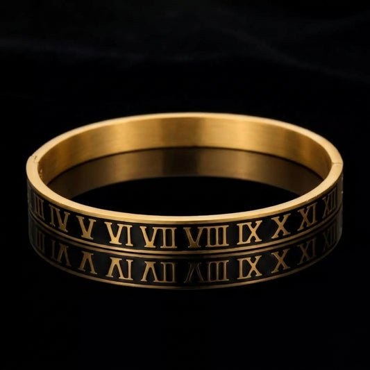 Roman Numeral Bangle Bracelet – Gold & Black Eternal Time Design