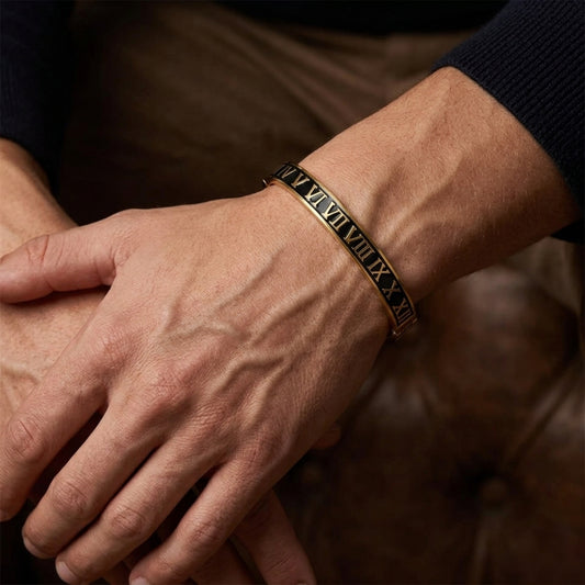 Roman Numeral Bangle Bracelet – Gold & Black Eternal Time Design
