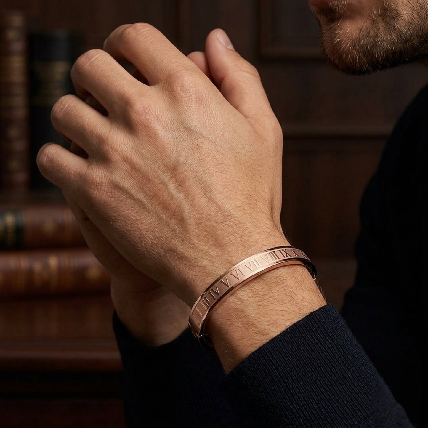 Roman Numeral Bangle Bracelet – Gold, Silver, Light Pink & Gray Eternal Time Design