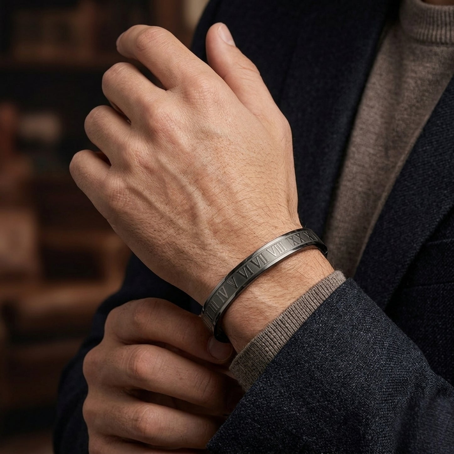 Roman Numeral Bangle Bracelet – Gold, Silver, Light Pink & Gray Eternal Time Design