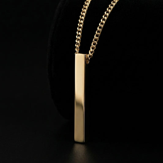 Vertical Bar Pendant Necklace – Minimalist Engraved Stick Chain