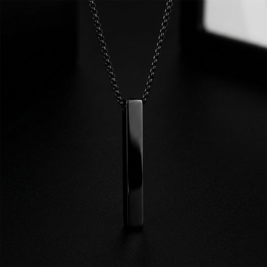 Black Vertical Bar Pendant Necklace – Minimalist 3D Stick Chain