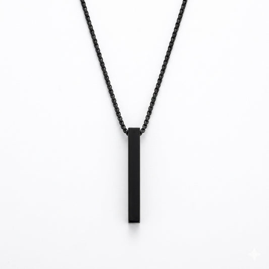 Black Vertical Bar Pendant Necklace – Minimalist 3D Stick Chain