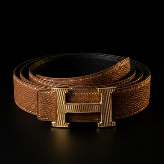 Hermes Leather Belt with Textured Guilloché Buckle – Luxury Signature Style