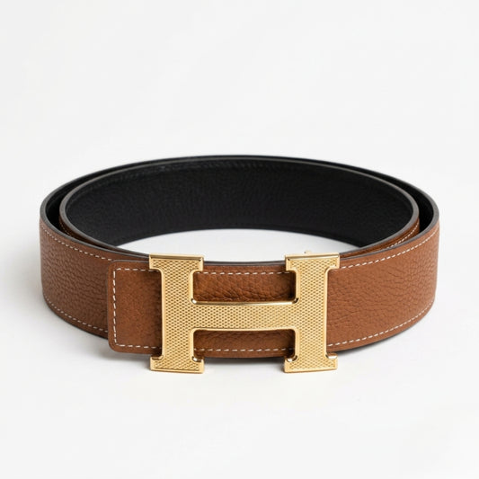 Hermes Leather Belt with Textured Guilloché Buckle – Luxury Signature Style