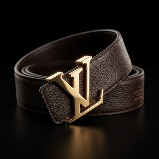 LV Initiales Grained Leather Belt – Gold Signature Buckle