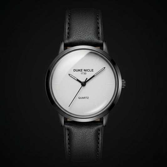 DUKE NICLE 1730 Unisex Watch | White Dial Black Leather Strap