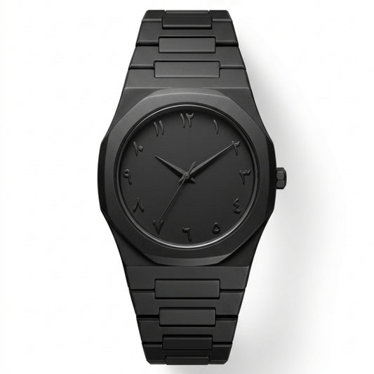 Black Arabic Aura Watch | Minimalist Matte Black Analog Unisex Watch