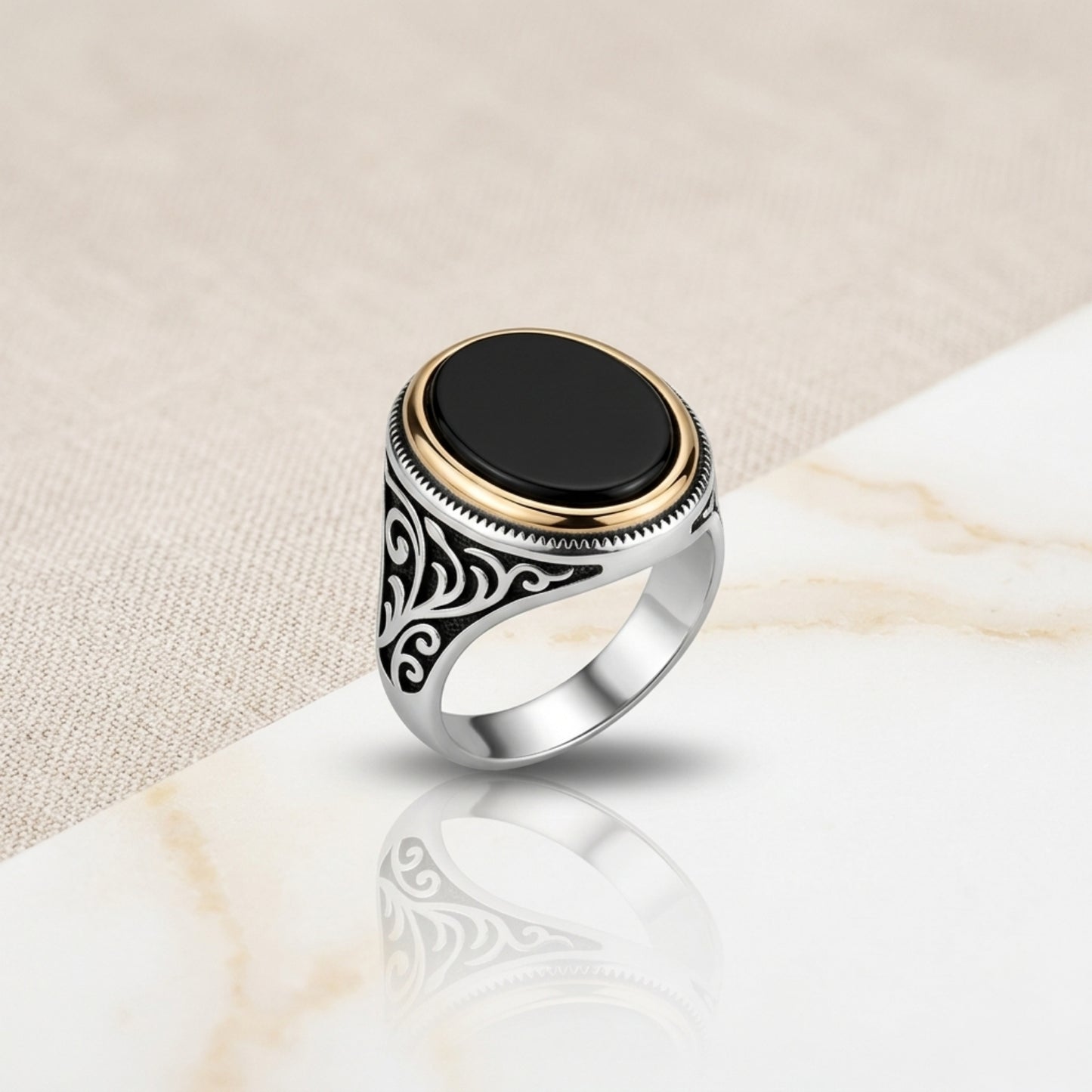 Ottoman Black Onyx Ring – 925 Silver