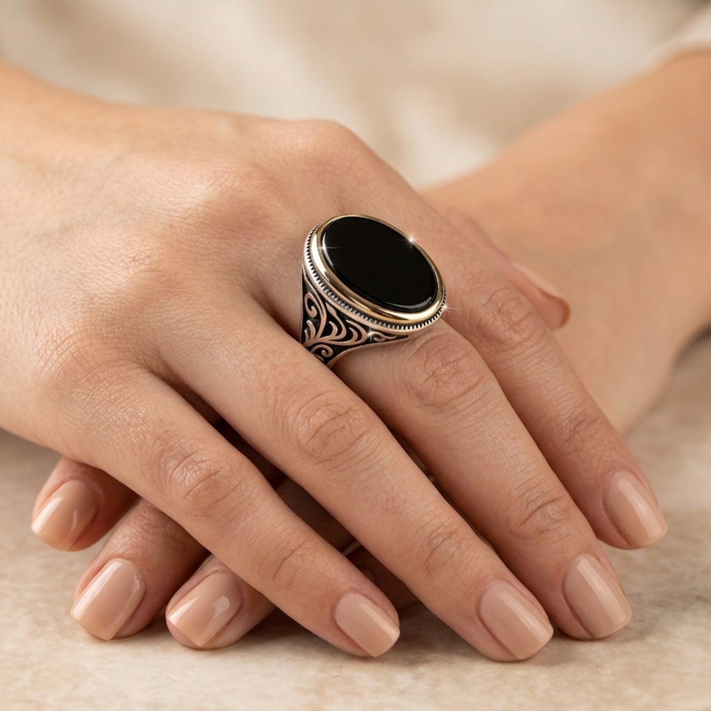 Ottoman Black Onyx Ring – 925 Silver
