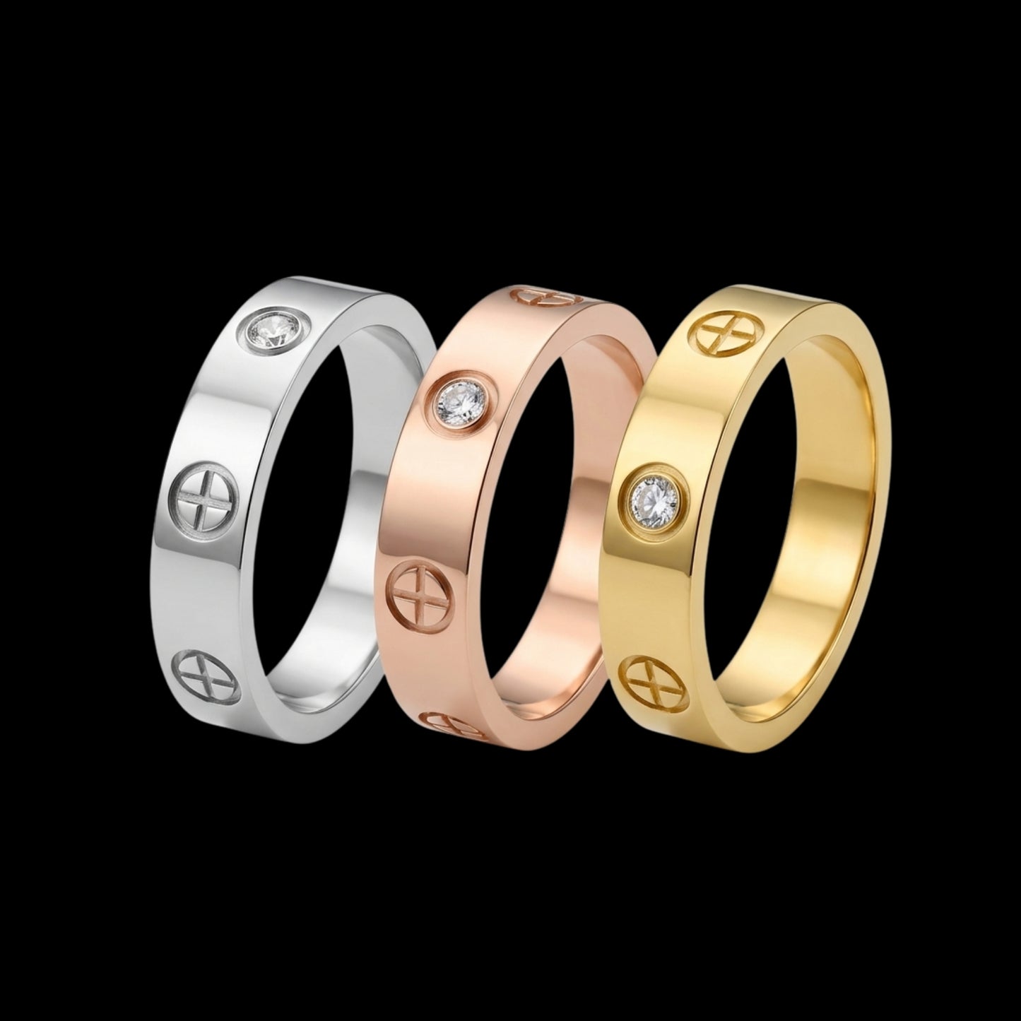 Classic Love Stone Ring – Gold, Rose & Silver Band