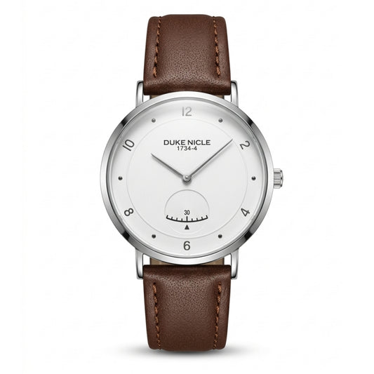 DUKE NICLE 1734-4 Unisex Watch | Brown Strap White Dial