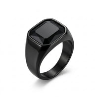 Black Signet Ring – Stainless Steel Square Stone