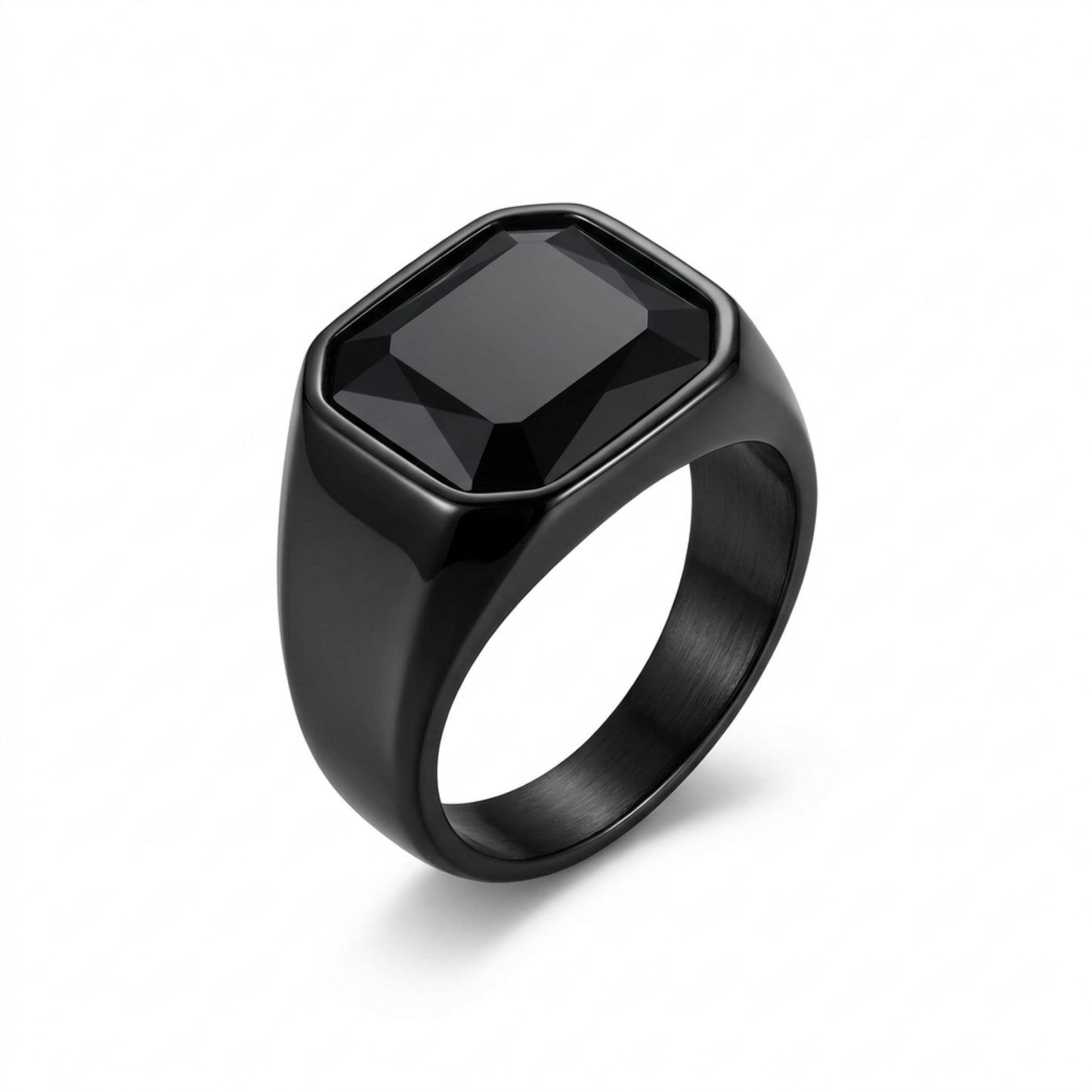 Black Signet Ring – Stainless Steel Square Stone