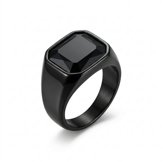 Black Signet Ring – Stainless Steel Square Stone