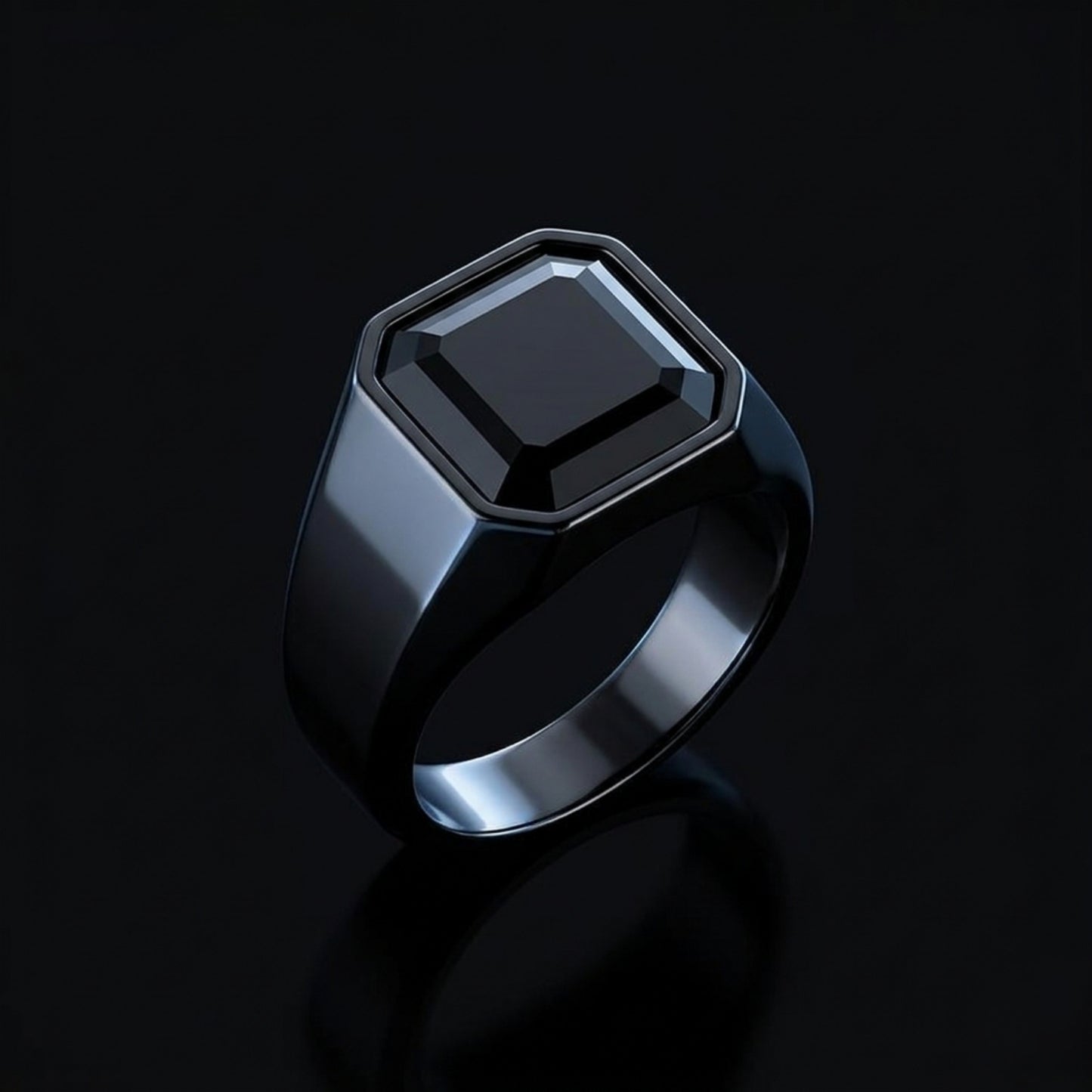 Black Signet Ring – Stainless Steel Square Stone