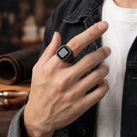 Black Signet Ring – Stainless Steel Square Stone