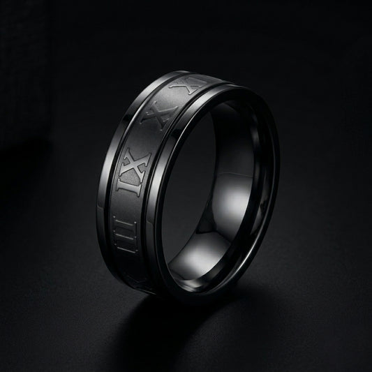 Roman Numeral Band Ring – Stainless Steel Classic