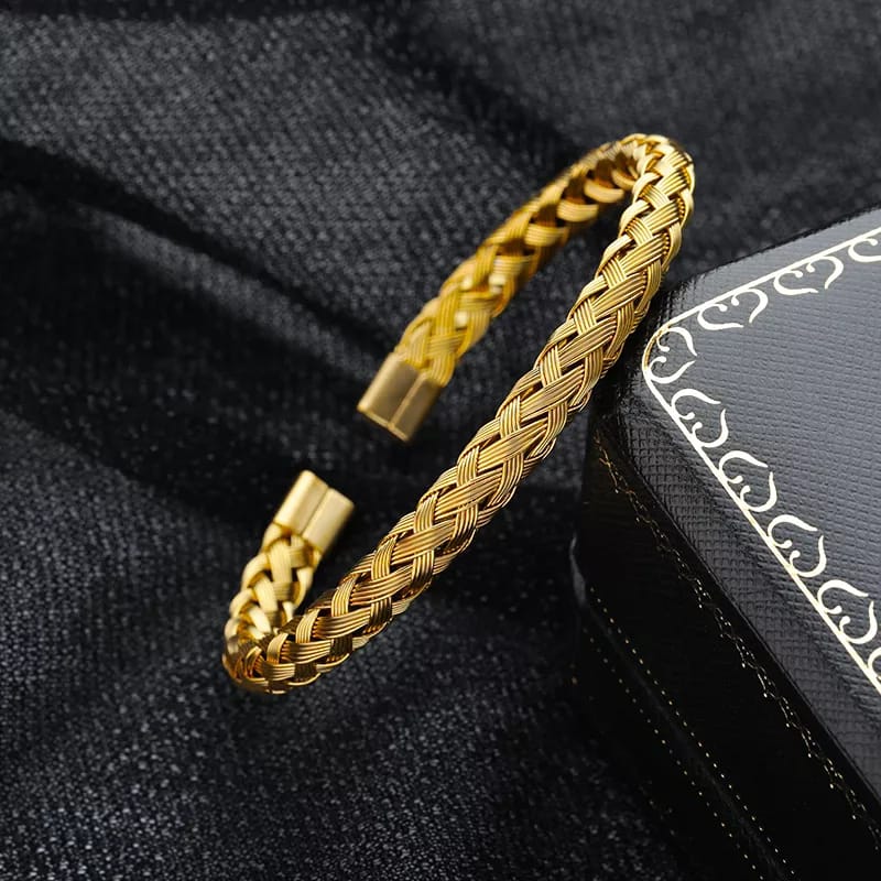 Artisan Gold Intricate Braided Metal Open Cuff Bangle