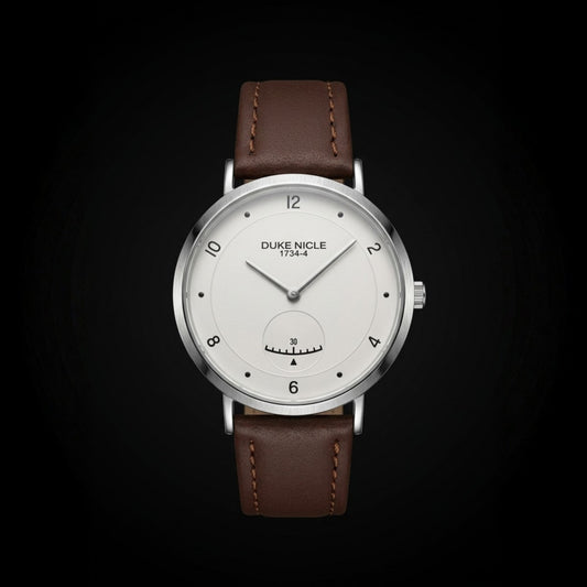 DUKE NICLE 1734-4 Unisex Watch | Brown Strap White Dial