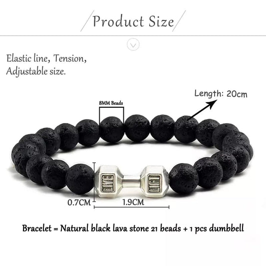 Matte Black Onyx & Steel Dumbbell Bracelet