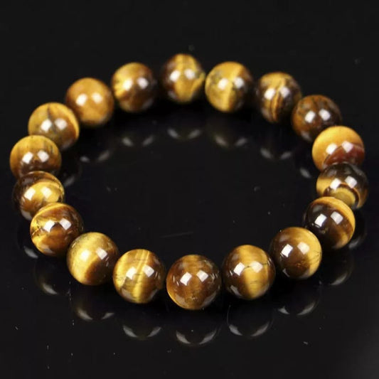 Genuine Tiger's Eye Sphere Bracelet with Deep Gold Bands