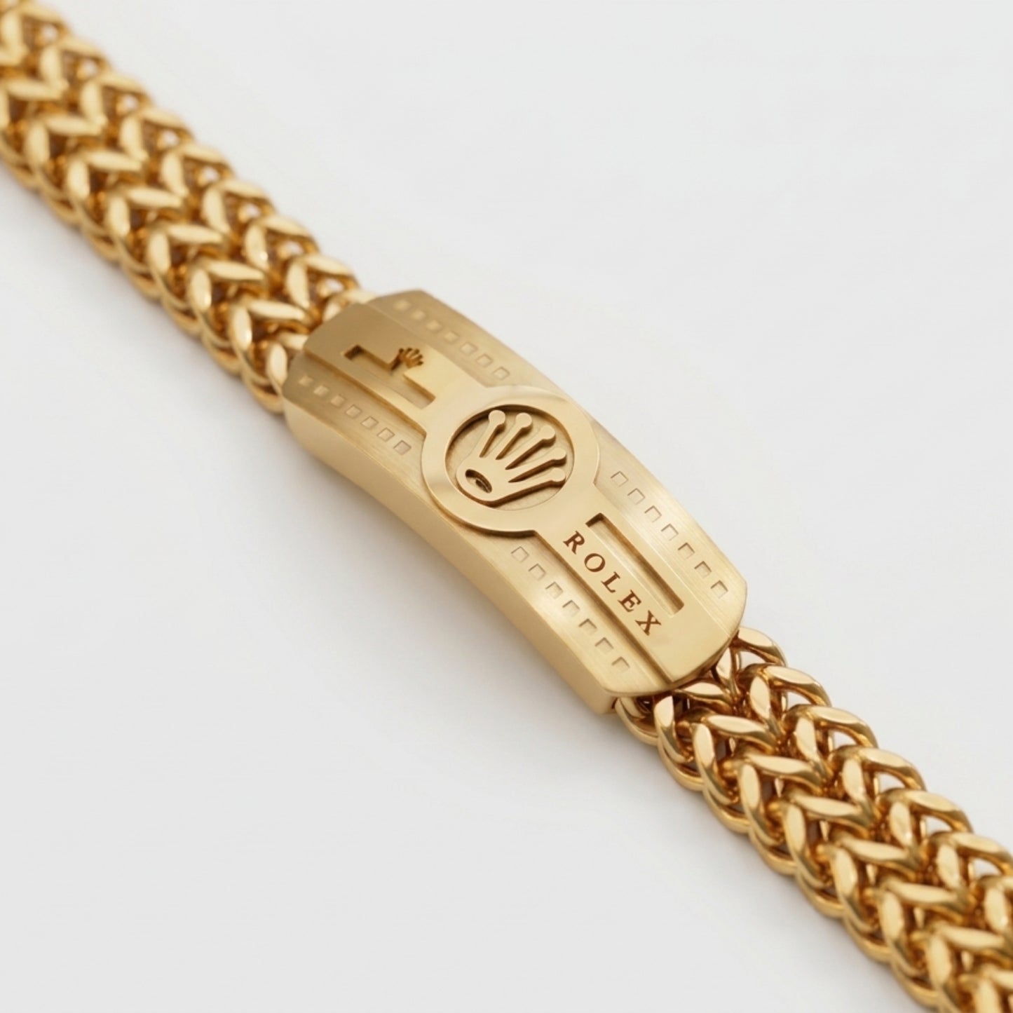 Iced Woven Chain ID Bracelet – Gold Tone Crown Design