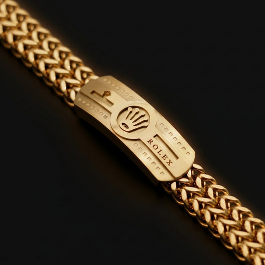 Iced Woven Chain ID Bracelet – Gold Tone Crown Design