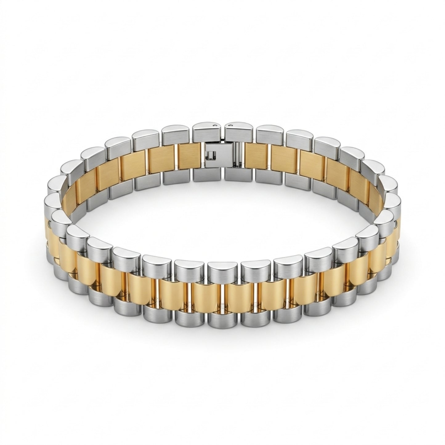 Two-Tone Triple Link Watch Strap Bracelet – Stainless Steel & Gold Finish