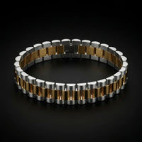 Two-Tone Triple Link Watch Strap Bracelet – Stainless Steel & Gold Finish