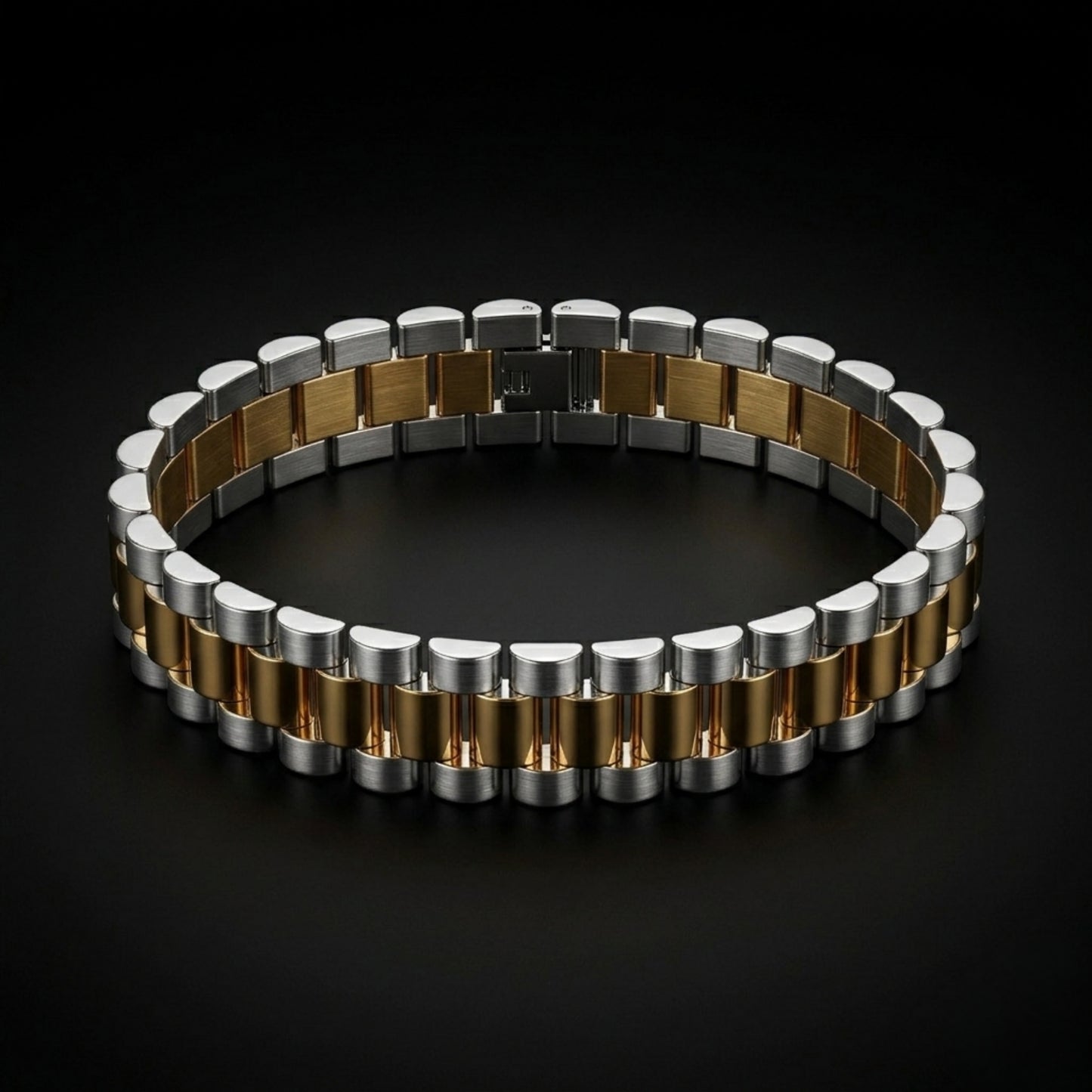 Two-Tone Triple Link Watch Strap Bracelet – Stainless Steel & Gold Finish