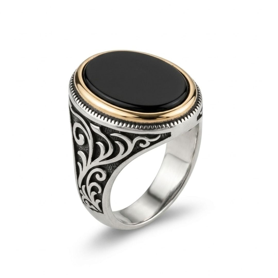 Ottoman Black Onyx Ring – 925 Silver