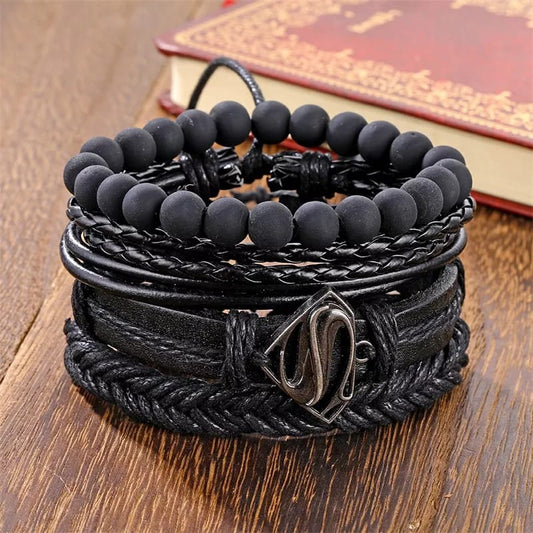 Multi-Row Handcrafted Bracelet Set in Matte Black